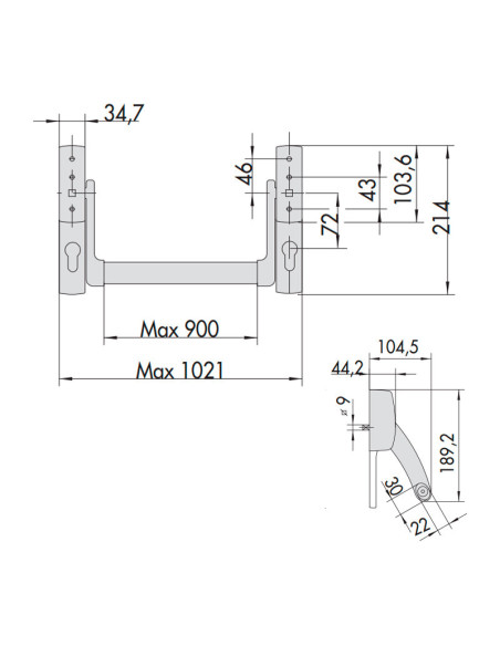 DISPOSITIVOS ANTIPÁNICO SERIE 59600 - DIMENSIONES