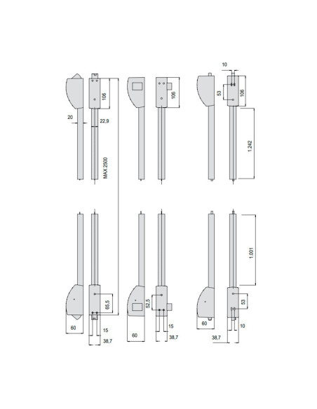 SUPPLEMENTARY LATCHES FOR PANIC BARS - DIMENSIONS