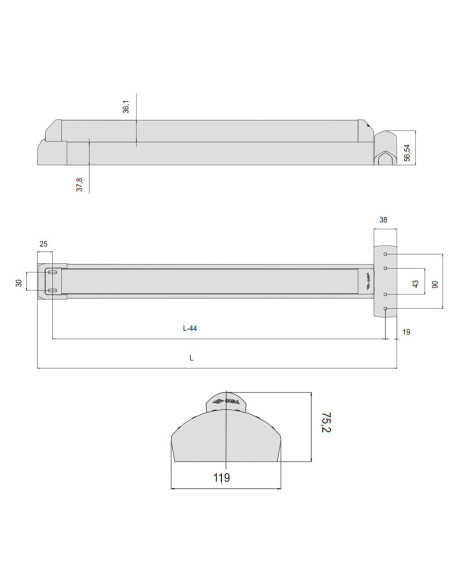 FAST TOUCH RECESSED PANIC BAR - DIMENSIONS